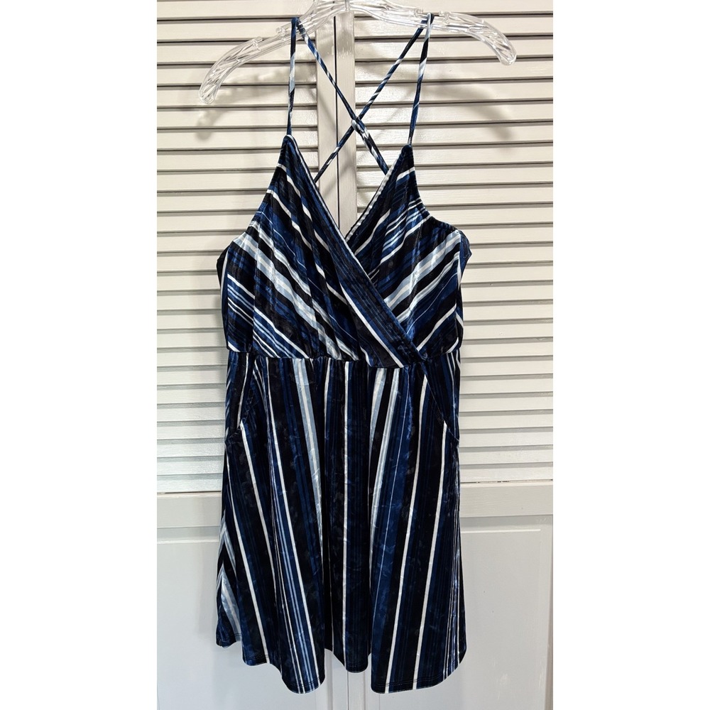 Live‎ To Be Spoiled Blue Velvet Dress V Neck Adj Straps Size XL Pockets Elastic